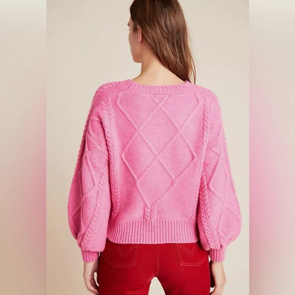 Line and Dot Cable Knit Pink Sweater EUC Like New Size Small - Picture 4 of 9
